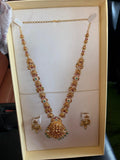 Temple Lakshmi Long Necklace Set with Jhumka Earrings – 1gm Gold Coated