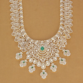 Grand CZ Diamond Long Necklace with Emerald Paisley Drops